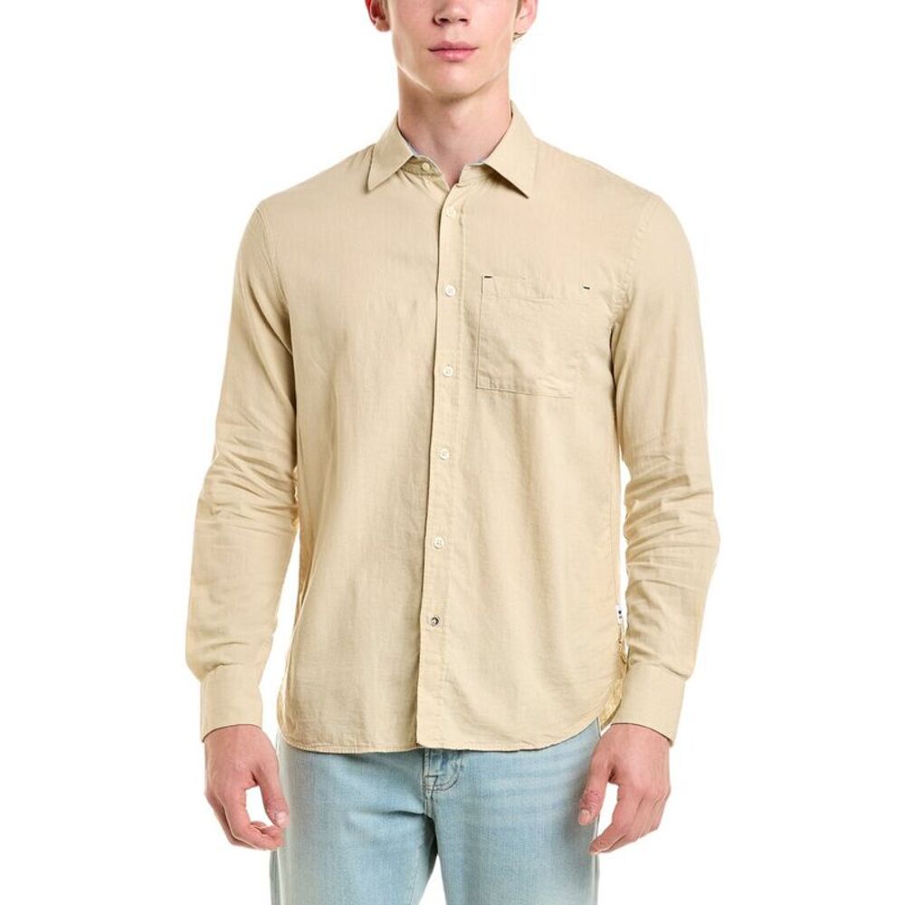 Gas Mens  Linen-Blend Shirt, Beige